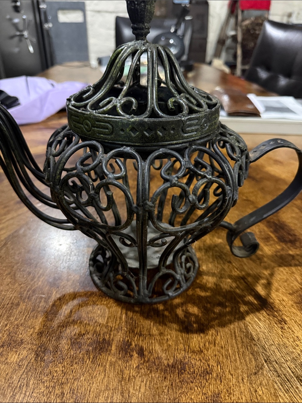 Ornate Black Filigree Teapot Candle Holder - Black